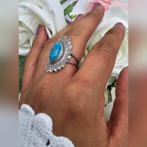 ♥️ MARQUISE SWIRL STERLING SILVER RING - Picture 5 of 8